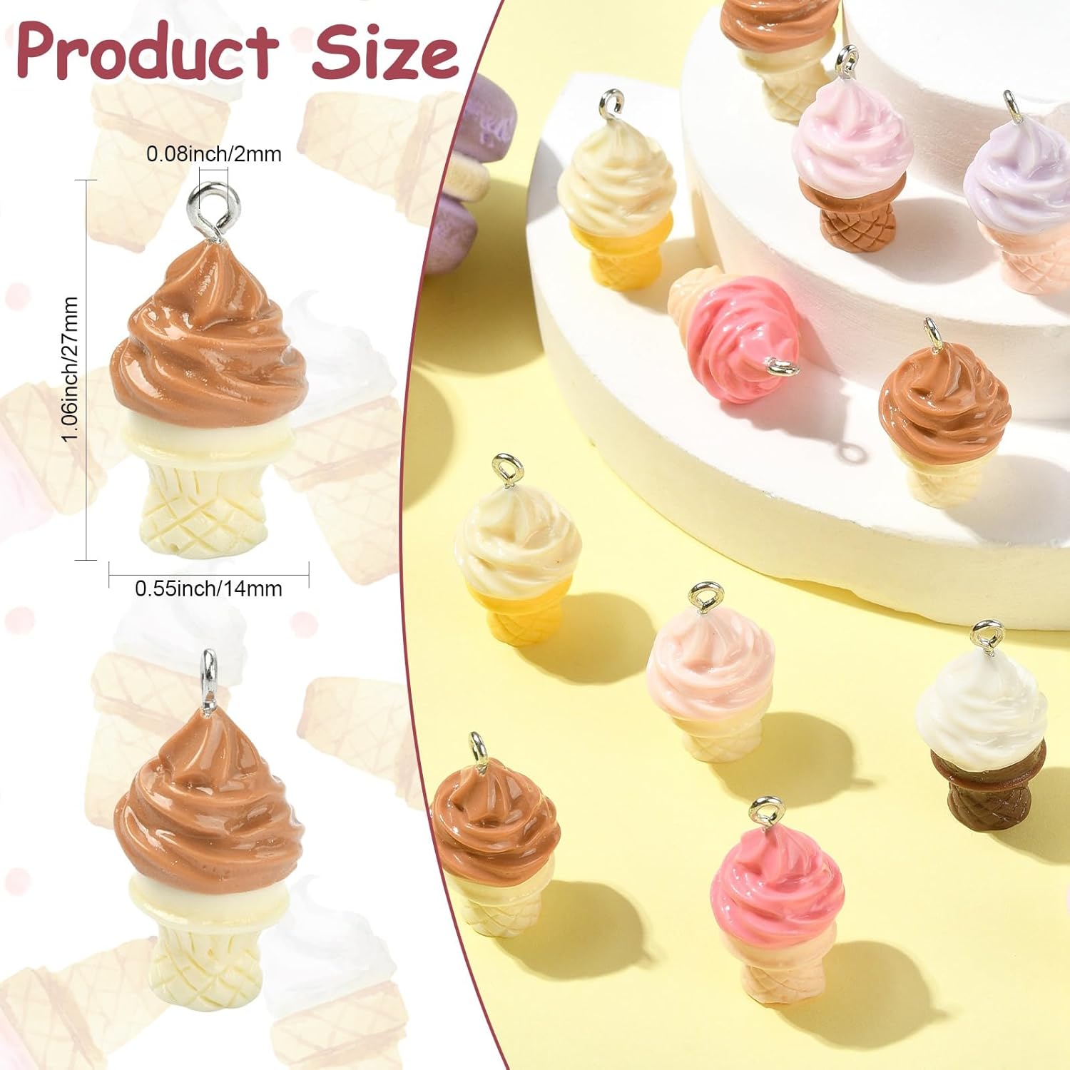 DanLingJewelry 40Pcs 8 Colors Opaque Resin 3D Ice Cream Pendants Sweet Food Dessert Charms for DIY Bracelets Necklaces Jewelry Making - Image 2