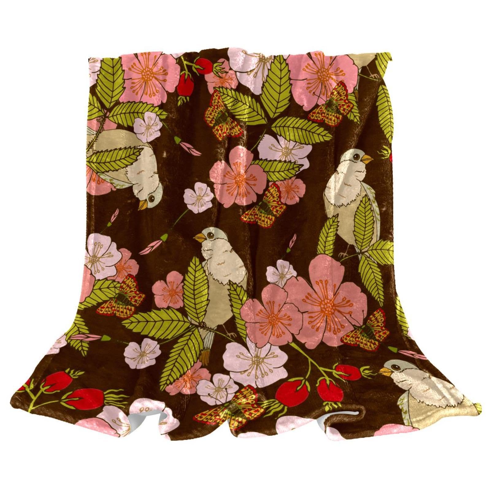 Couverture plaid chaude douce fleurs oiseau 150x100 | Couverture polaire pour lit et canapé