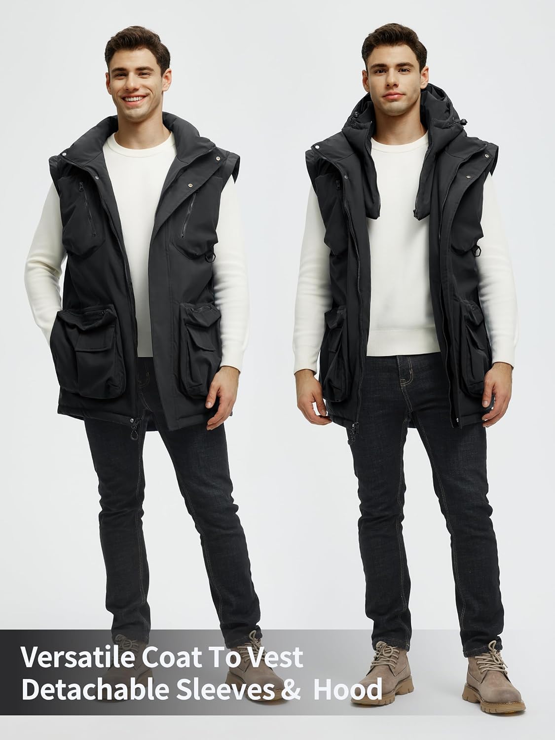 Men's Winter Coats Warm Water Resistant Puffy Hooded Windbreaker Insulated Parka Jackets with Removable Hood - Image 6