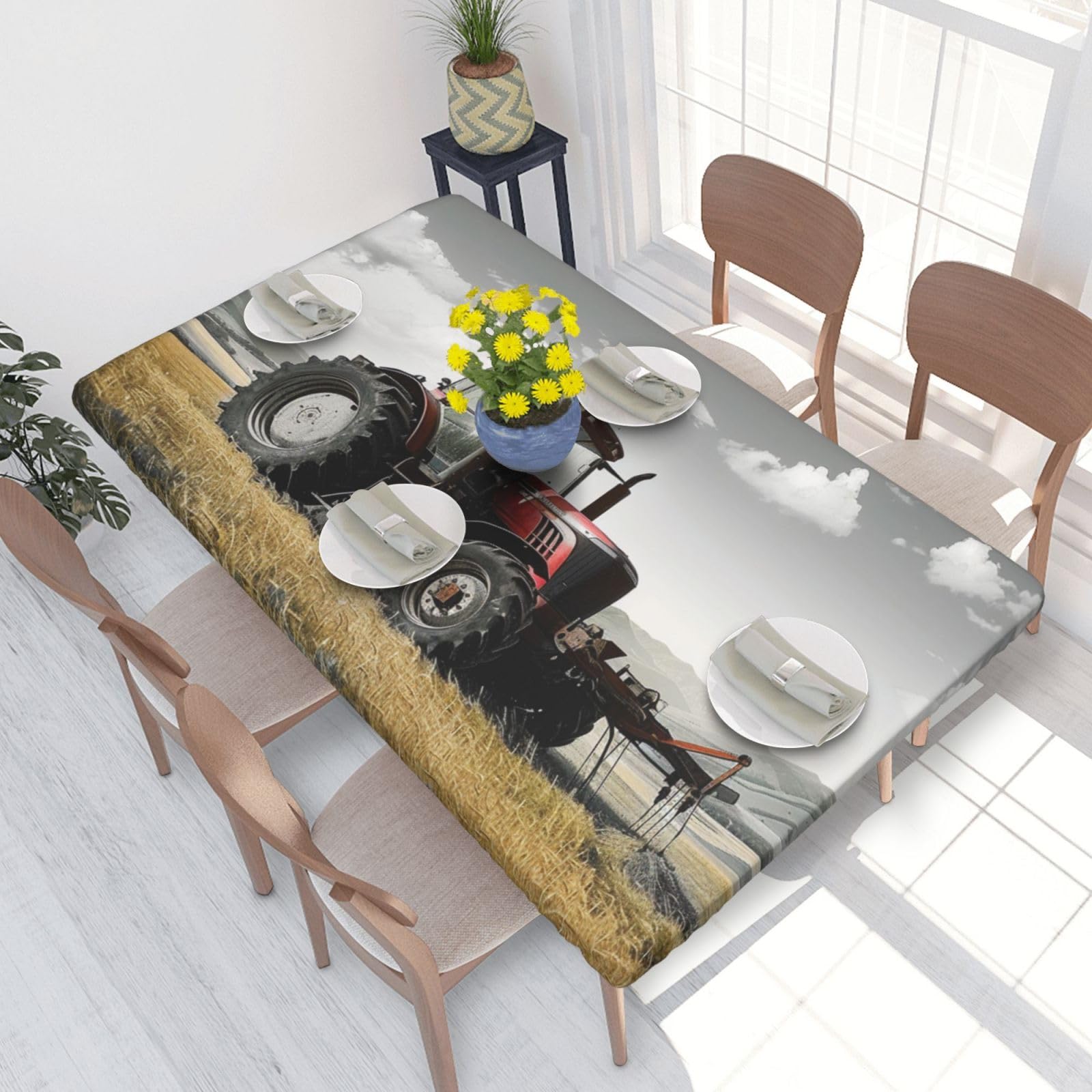 kkvhhyuo Rectangle Table Cloth Tractor Agriculture Tranquil Print Fitted Tablecloth 4FT with Elastic Edge Table Cover for Kitchen Dining Room Outdoor Patio Party