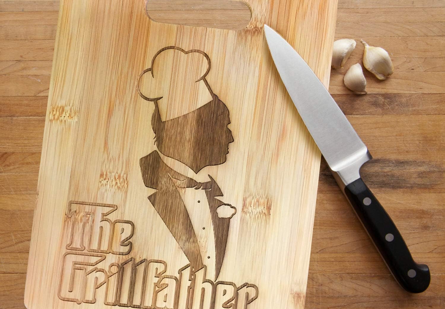 Hat Shark "Grill Father" Funny Laser Engraved Bamboo Cutting Board - Wedding, Housewarming, Anniversary, Birthday, Father's Day, Gift