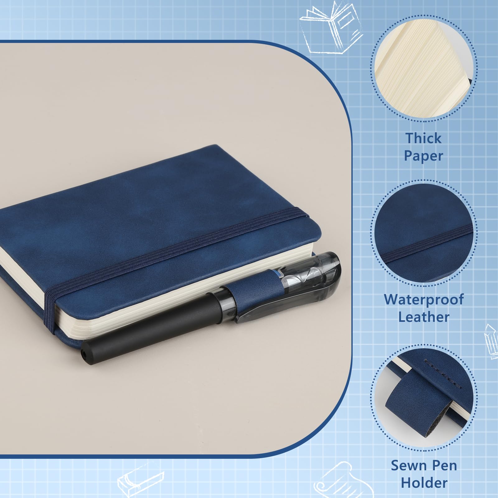 HOCUCHELAND 2 Pack Small Pocket Notebook with Pen, 192 Pages Small Notebooks Pocket Size with Elastic Band and Bookmark - Image 3