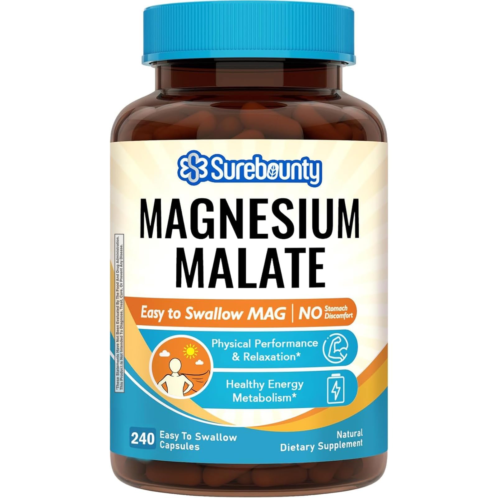 Magnesium Malate Capsules 1230mg, Magnesium Supplement, Chelated, High Absorption, Energy Production & Contraction Support for Children, Teenagers, and Adults, 240 Vegan Caps
