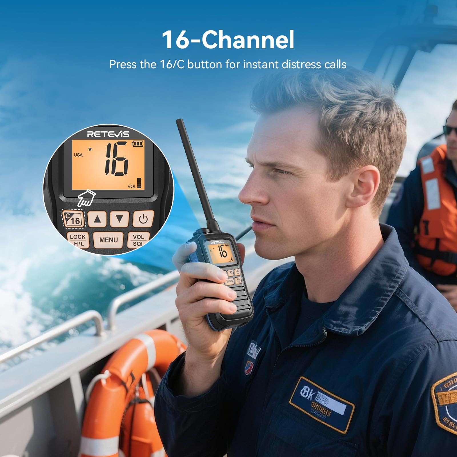 Retevis RM01P Marine Walkie Talkie IP67 Impermeabile VHF 88 Canali 1750mAh Tipo C Nero