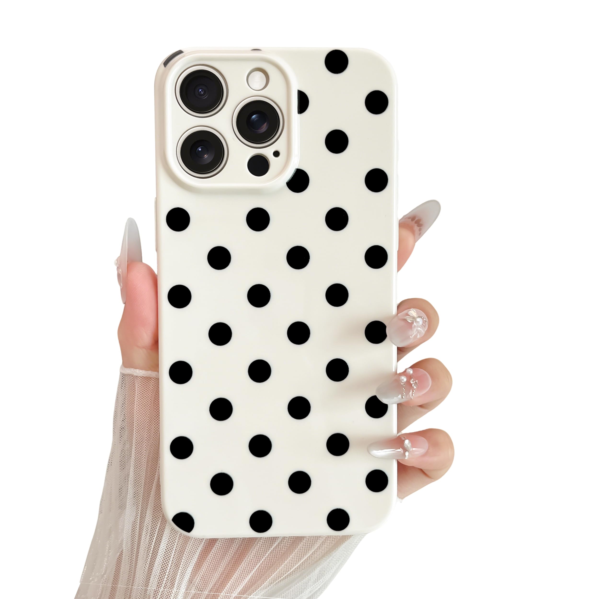 Skyseaco Compatible with iPhone 14 Pro Case Cute Polka Dot Phone Case Soft Slim TPU Shockproof Phone Cover Full Camera Protection for Women Girls -
