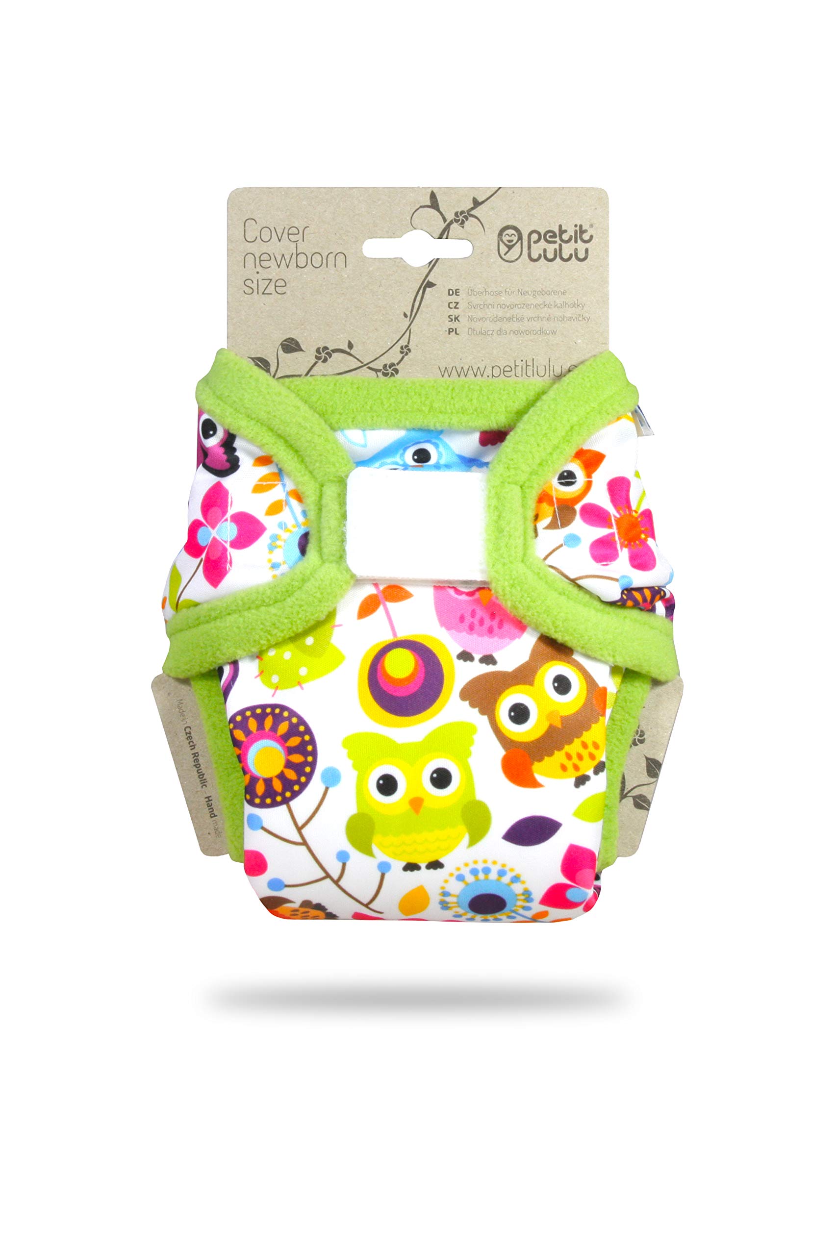 Petit Lulu Narzuta na pieluchy | Noworodek (2-6 kg) | Haczyk i pętelka | zmywalne pieluchy | pieluchy wielokrotnego użytku | Wyprodukowano w Europie (szczęśliwe sowy)