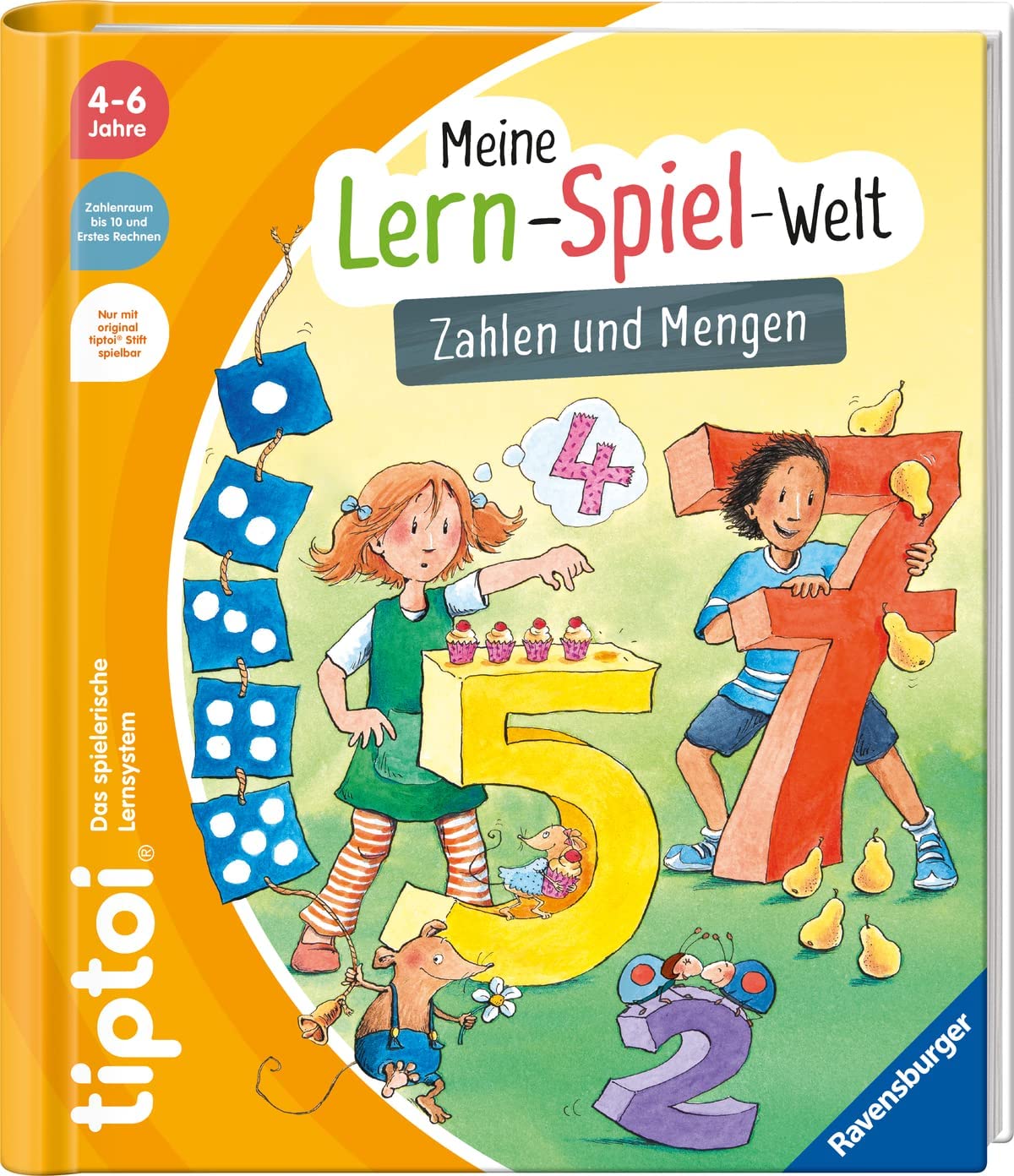 tiptoi Zestaw Ravensburger - Meine Lern-Spiel-Welt - liczby i ilości (książka dla dzieci) + 00110 długopis + mapa świata dla dzieci, zabawka edukacyjna dla dzieci