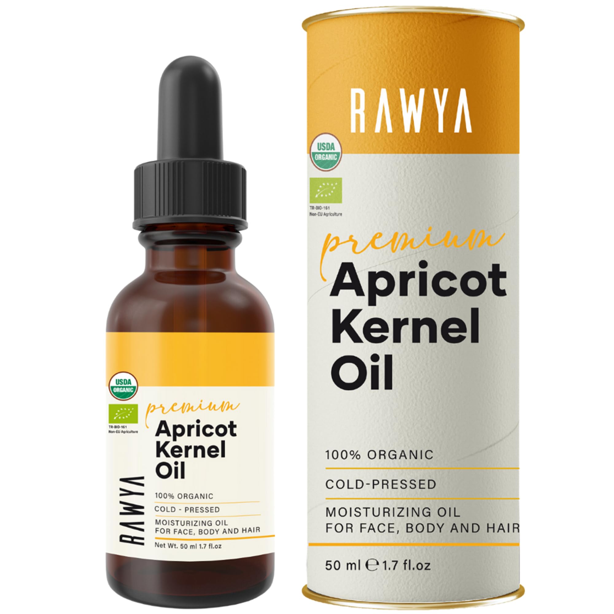 RAWYA Apricot Seed Oil - Cold-Pressed - USDA Organic, Unrefined - Premium Moisturizer Oil for Hair and Skin - Lightweight Texture - Rich in Vitamins A & E - All Skin Type - Glass Bottle - 1.7 Oz