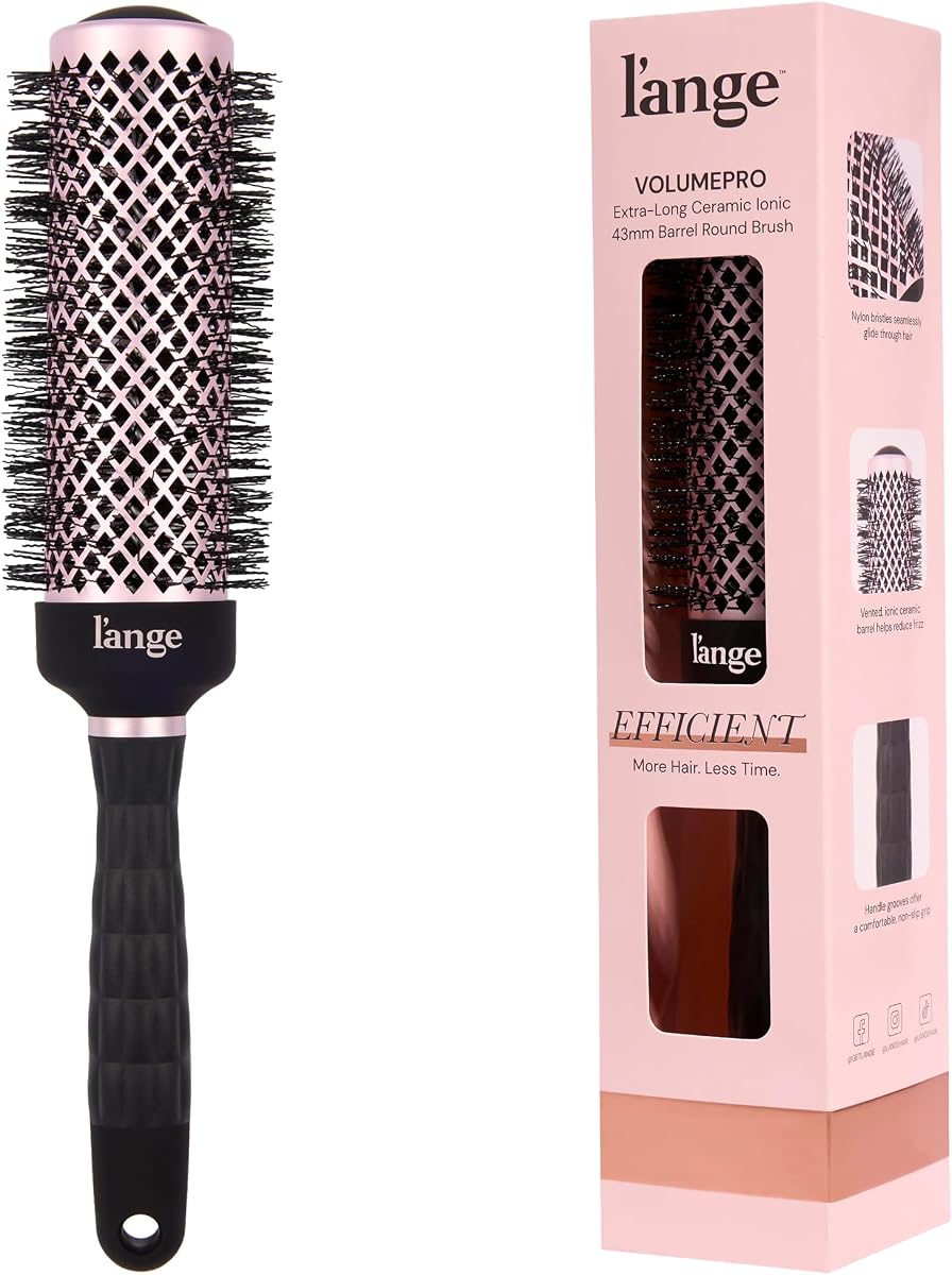 Cepillo redondo iónico de cerámica extralargo VolumePro, 43 mm | Negro, para secar, rizar y peinar, agrega volumen, reduce el encrespamiento y aumenta el brillo, ideal para cabello extralargo
