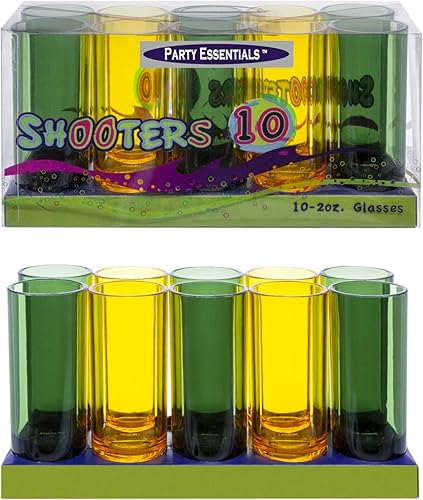 Miniatura 4 de Party Essentials Vasos de chupito de plástico altos, tiradores de pared rectos, tazas de postre, 2 onzas, 20 unidades, dorado y verde
