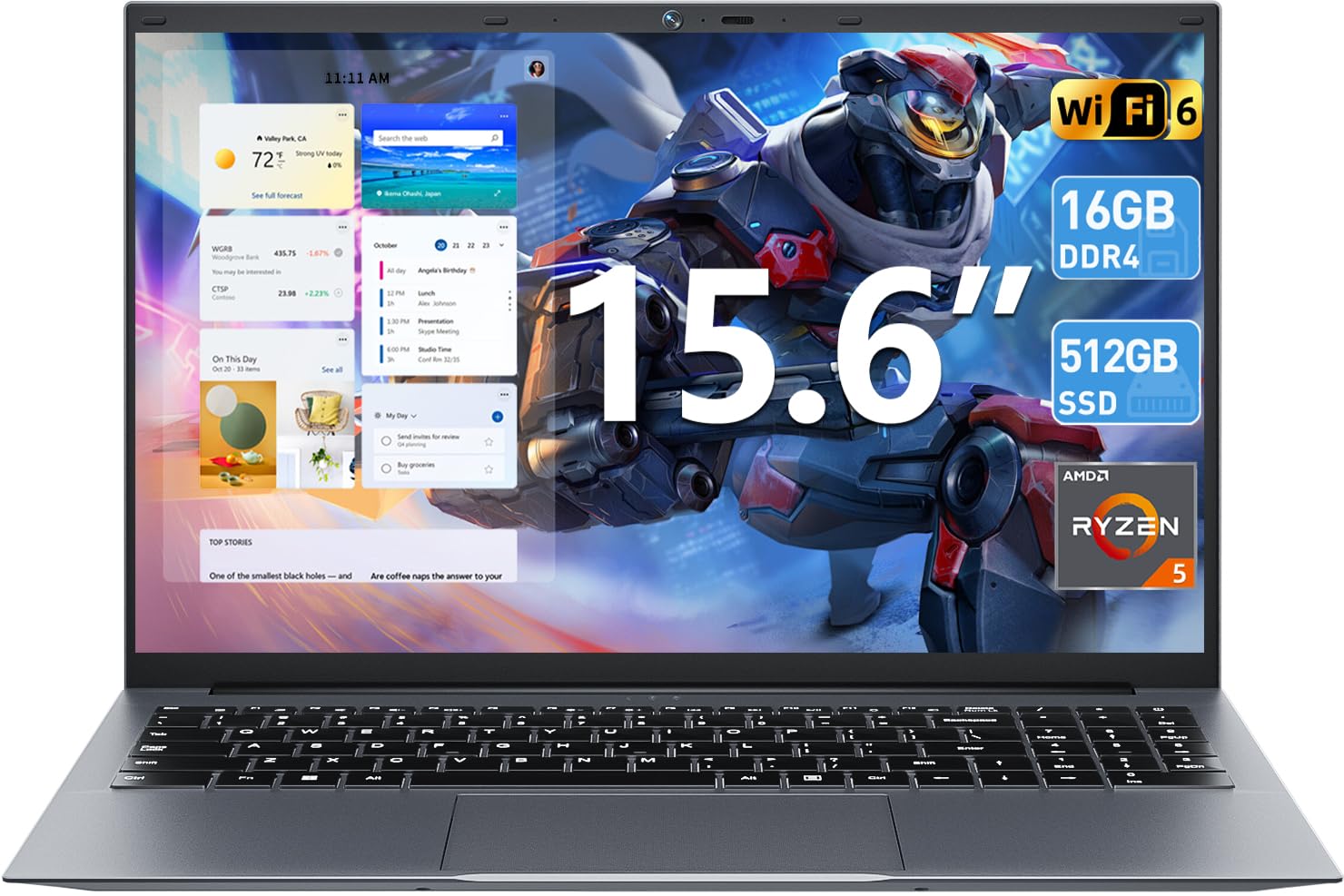THEYETI Laptop 15.6 Zoll, 16GB RAM 512GB ROM,Enthaltene AI Copilot, AMD R5 (bis zu 3.6GHz), FHD Display Notebook, WiFi 6 USB 3.0 Full-Function Type-C (Schwarz)