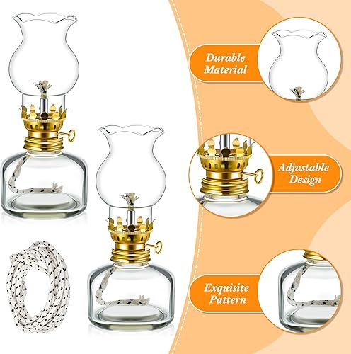 Miniatura 5 de Yexiya 2 lámparas rústicas de aceite, lámpara de queroseno clásica, de vidrio vintage, con mecha de aceite extra de 6.6 pies para uso en interiores,