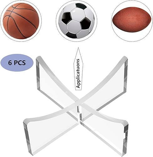 Miniatura 2 de Soporte de bola de acrílico, paquete de 6 soportes de exhibición para fútbol, baloncesto, voleibol, rugby, estuche transparente