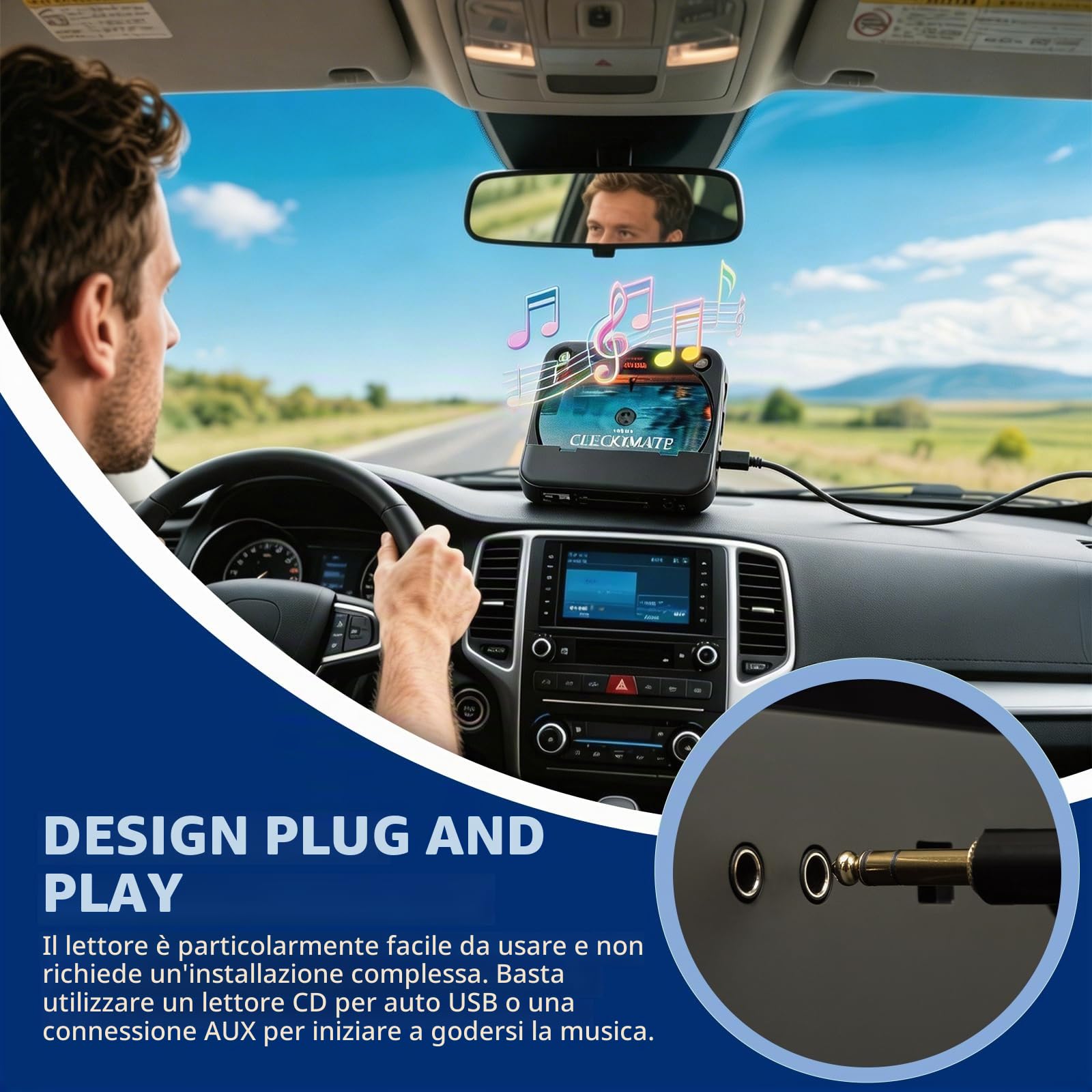 Lettore CD per auto con porta USB/AUX, lettore CD universale per auto, lettore CD esterno, compatibile con AutoRadio, lettore CD per veicoli, laptop, PC, TV, con cavo AUX, nero