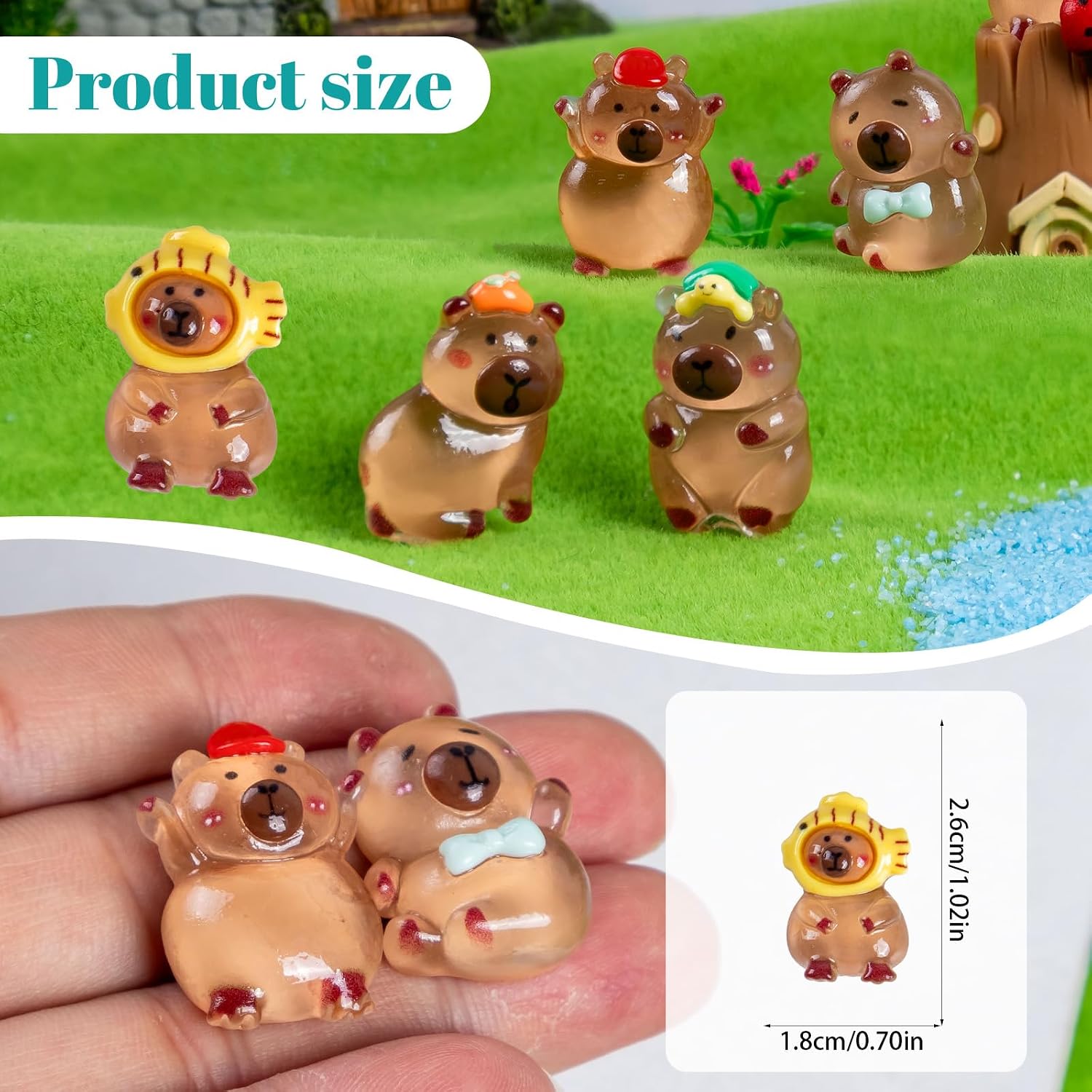 Mini Resin Capybara 5 Variety 50P Tiny Animals Figures Miniature Little Small Capybara Figurines Bulk for Micro Fairy Garden Landscape Accessories Hide Crafts Decor