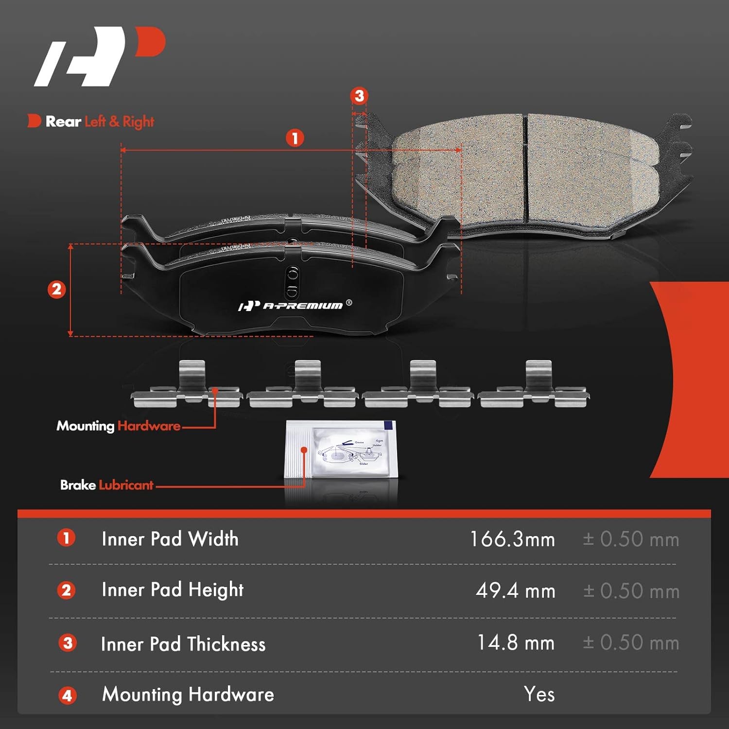 A-Premium Front and Rear Ceramic Brake Pads Set Compatible with Chrysler, Dodge and Ram Models - Aspen/Durango 2007-2009, Ram 1500 2006-2010, 1500 2011-2018, with Hardware, 8-Pack