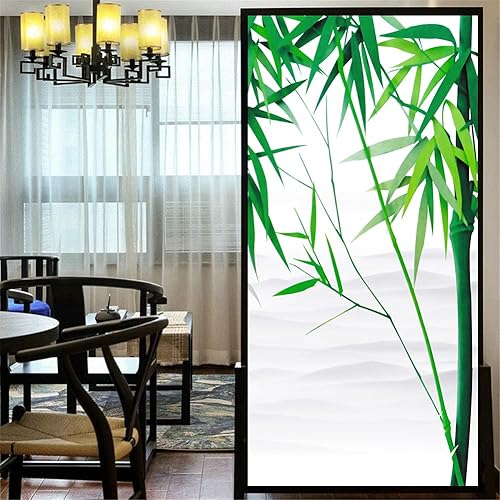 Lámina decorativa para ventana, privacidad con plantas verdes, de bambú, adhesivos estáticos para ventanas, sin pegamento, esmerilados, tintado de
