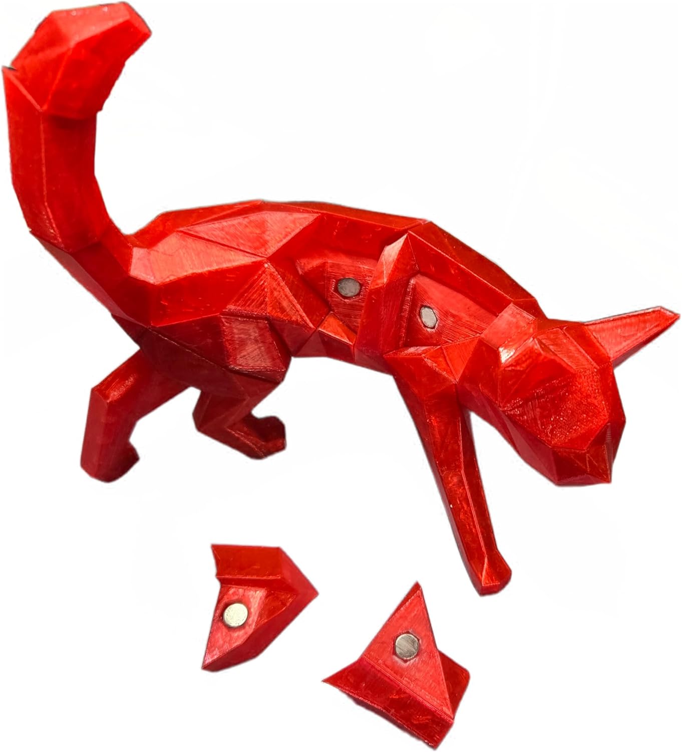 Zax Dezignz 3D Printed Magnetic XL Walking Cat Brain Teaser Puzzle,24 Pieces, Hard Skill Level, Geometric Art Decor, Modern Style (Red)