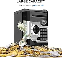 Vista 4 de Alcancía de diseño de cajero automático para niños y niñas, Vcertcpl - Mini alcancía con contraseña para monedas y dinero, con ranura automática