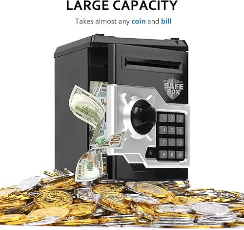 Miniatura 4 de Alcancía de diseño de cajero automático para niños y niñas, Vcertcpl - Mini alcancía con contraseña para monedas y dinero, con ranura automática