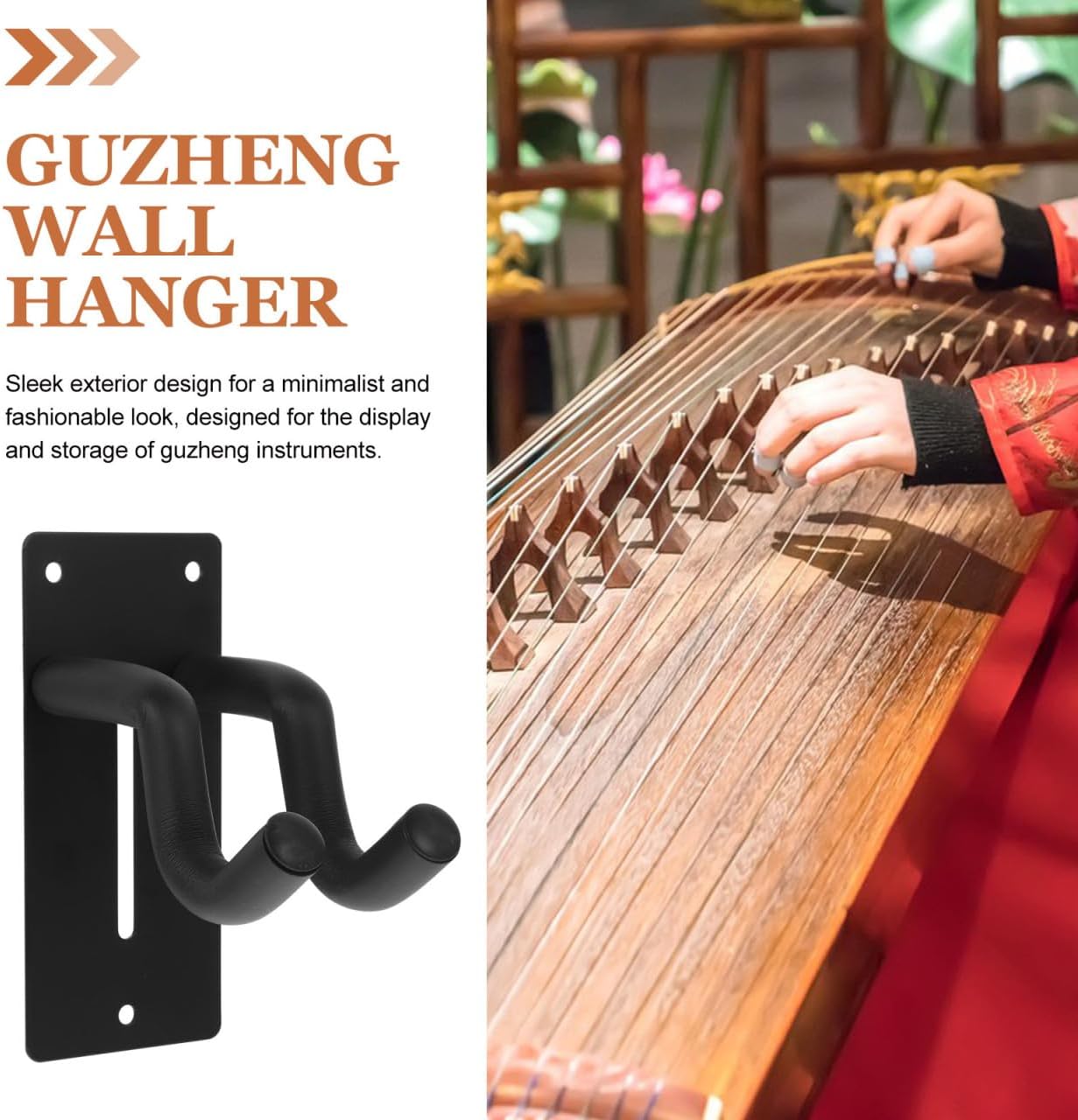 Guzheng Wall Hanger Acoustic Guzheng Wall Stand Groove Design for Display and Storage Mounted Hanging Rack 6.25 X 5.11 X 2.75 in 2 Hooks 6 Screws