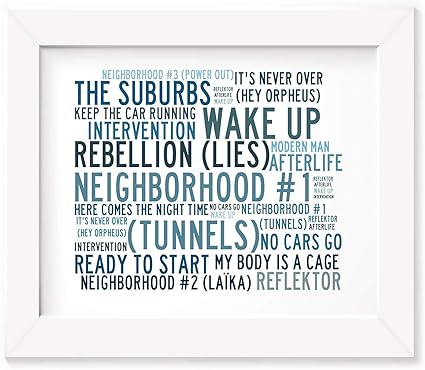 Arcade Fire Poster Framed Gifts Print Greatest Hits Funeral Neon Bible The Suburbs Photo A3 Song Lyrics Art Amazon Co Uk Home Kitchen