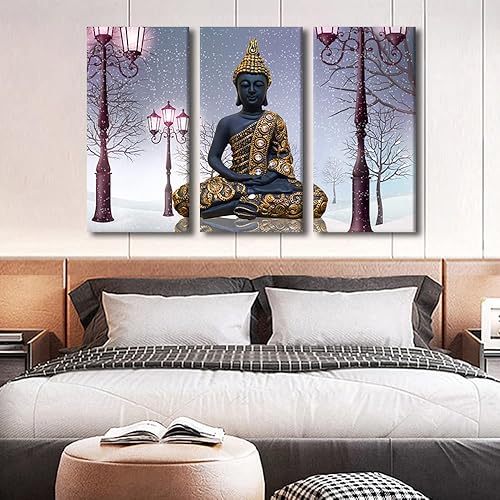 Vista 261 de TUMOVO Wall Art for Living Room Buddha Sculpture Flower Paintings Canvas Wall Art 3 Panel Wall Art Canvas Artwork Wall Decor Large Wall Decor Canvas