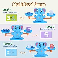 Vista 3 de Juguete de equilibrio de elefante, juego educativo de equilibrio de números matemáticos, juguete de aprendizaje de números con elefantes pequeños