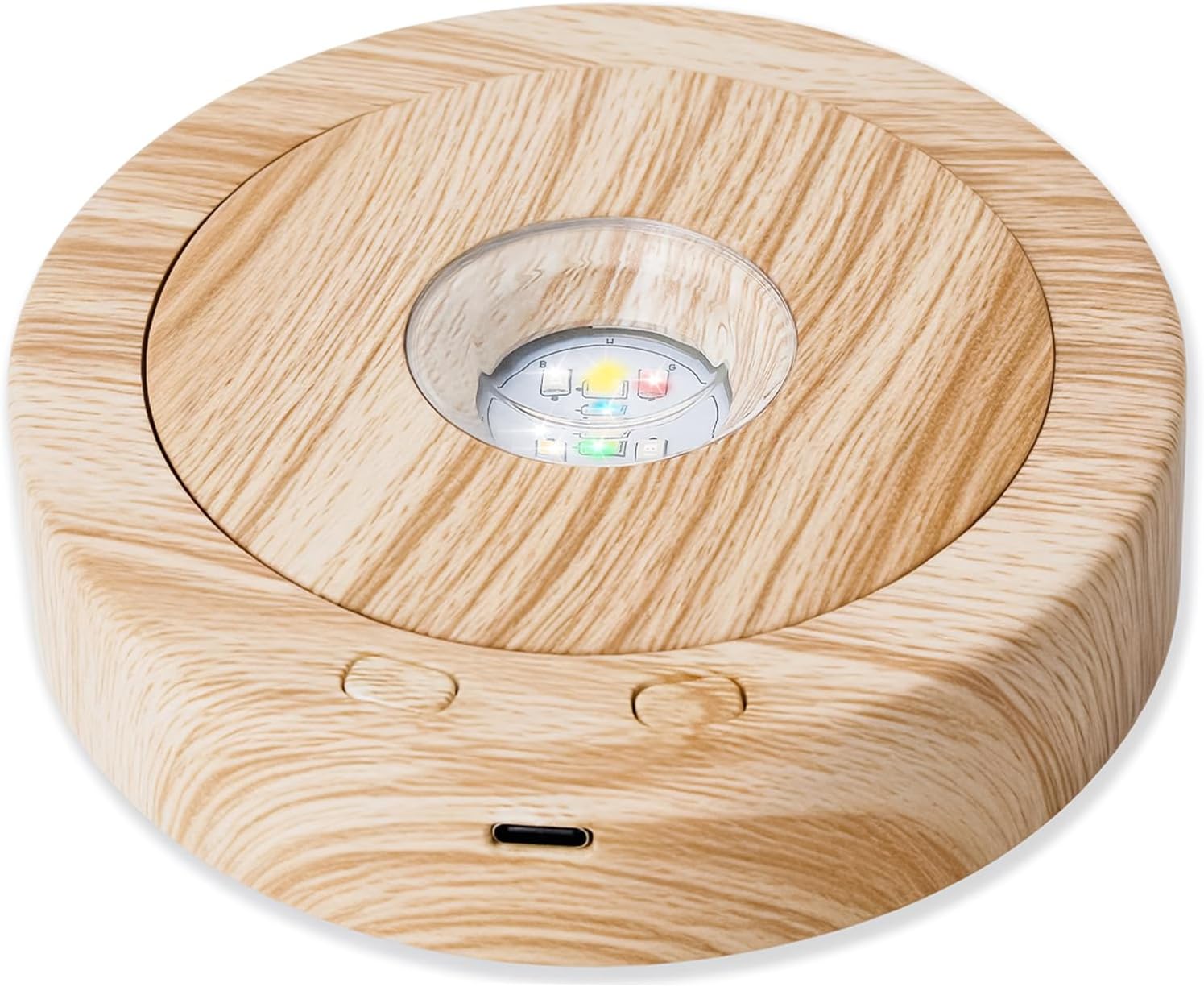 ZEERSHEE Glass Cloche Dome with LED Base & 4.5'' Rotating LED Display Stand Bundle, 6" Decorative Display Bell Jar Set for Crystal, Plant, Figurine, Collectibles Home Decor (Woodgrain & Black Base)