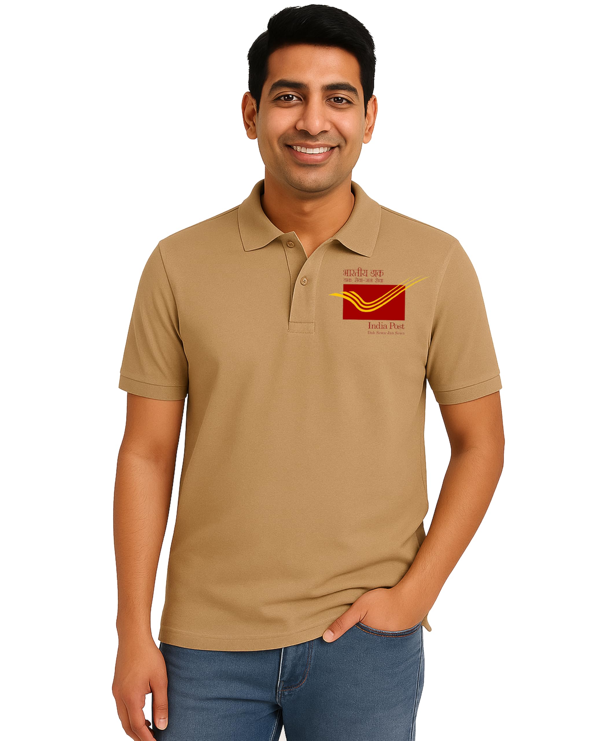 Indian Post Office Logo Printed Polo Collar T-Shirt | Half Sleeve Unisex Uniform for Office Staff | Comfortable Cotton Blend Workwear Tee-image-9