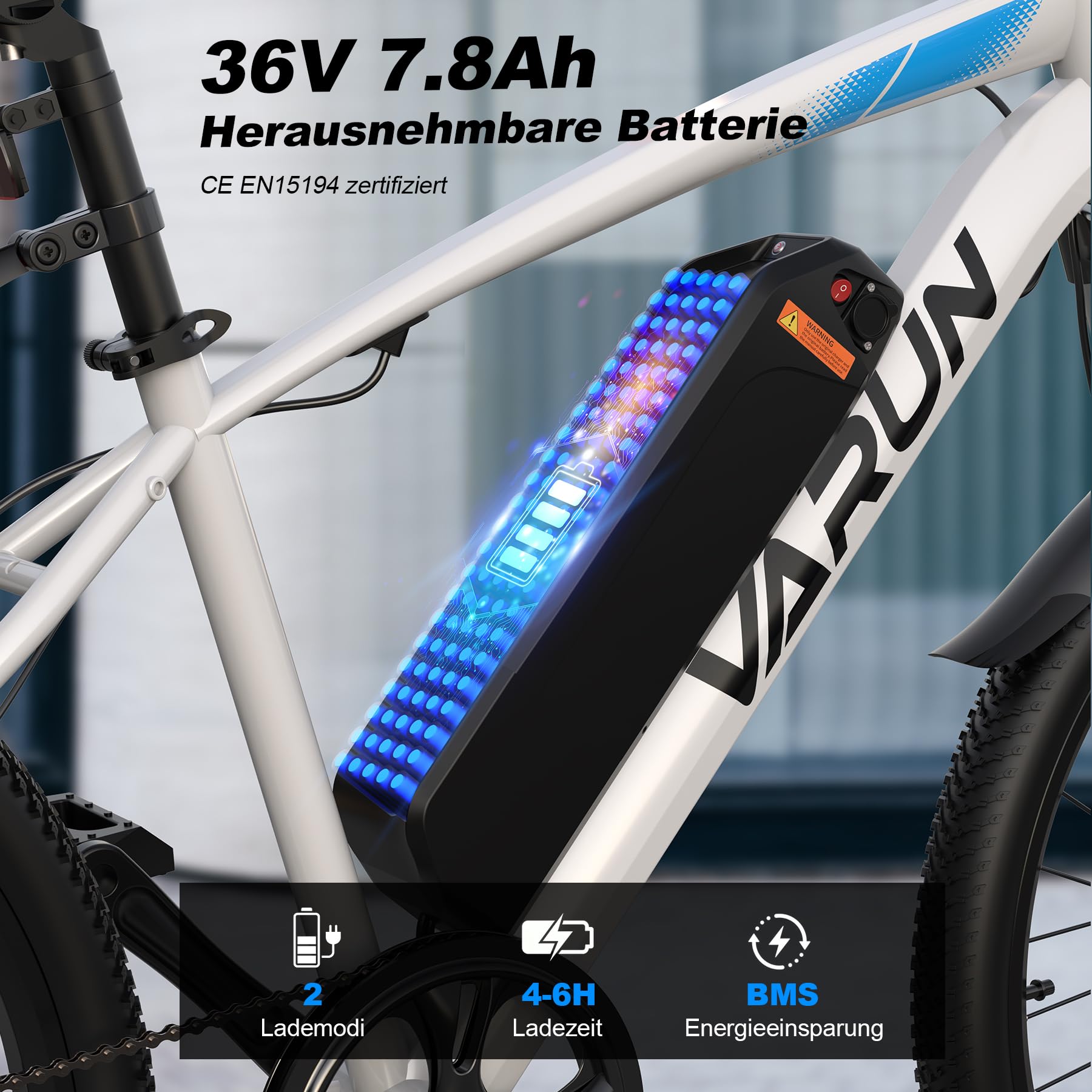 VARUN E Bike, 24 Zoll E-Bike Herren Damen mit 36 V Akku, 250 W Motor, 25 KM/H, Ebike Mountainbike mit Aluminium Rahmen, 4 Modi, Elektrofahrrad für Erwachsene/Jugendliche, Reichweite Max 50 KM