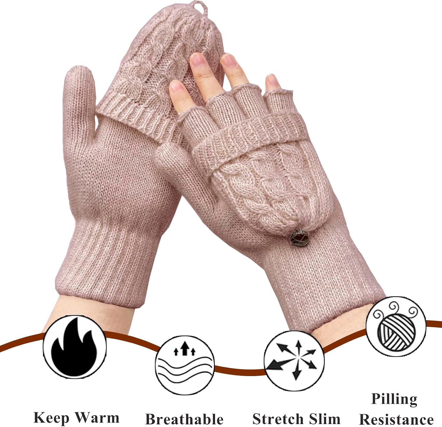 Beurlike Winter Fingerless Gloves Mittens for Women Men Warm Wool Knitted Convertible Flip Top Mittens Cold Weather image 5
