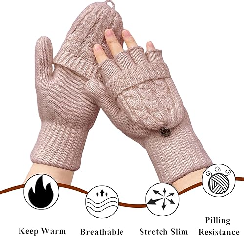 Miniatura 124 de Beurlike Guantes de invierno para mujer, de lana cálida, a prueba de viento, convertibles, sin dedos Negro