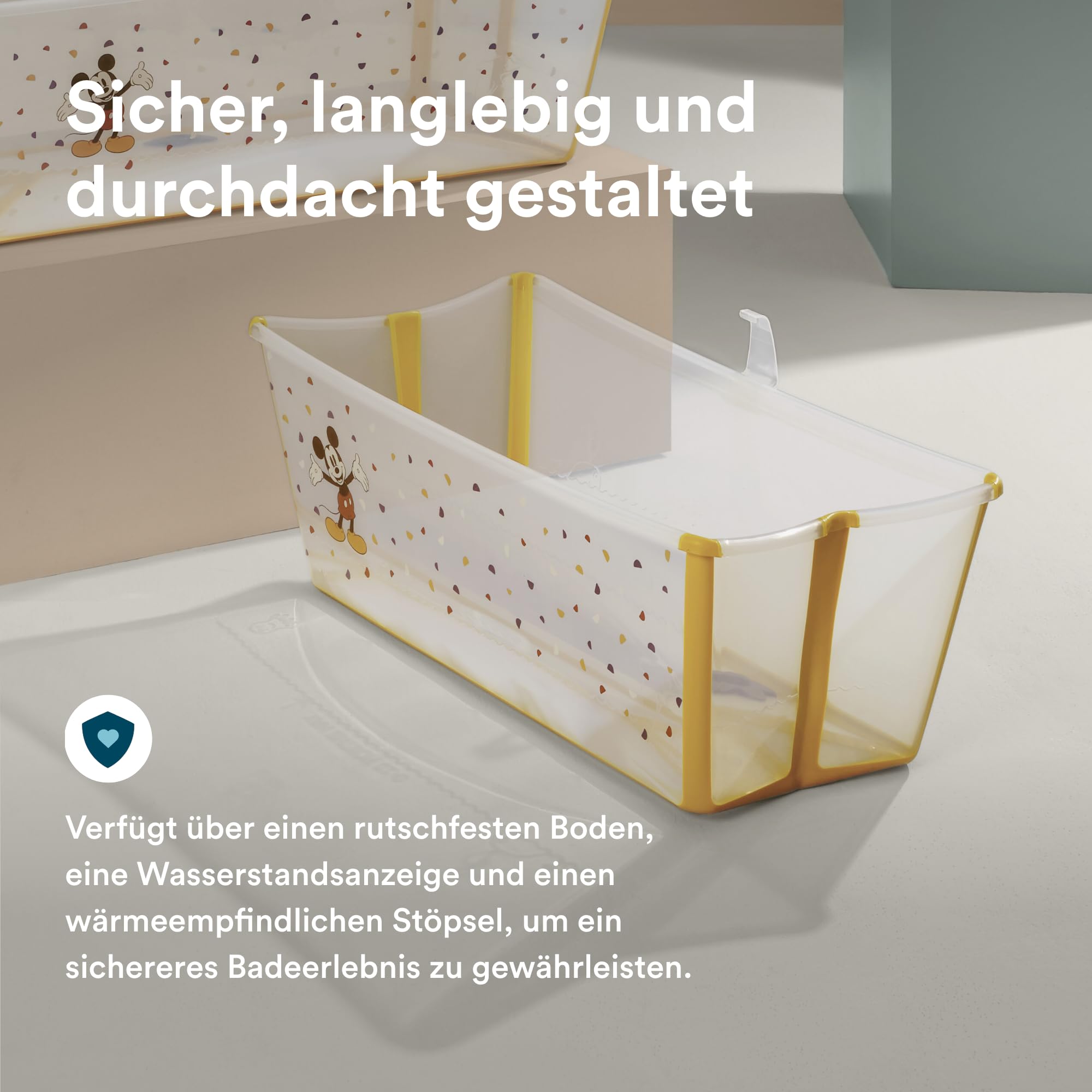 Stokke Flexi Bath, Mickey Celebration - 64 x 24 x 34 cm - Foldable Baby Bath for Newborns and Babies - Lightweight, Robust & Easy to Store