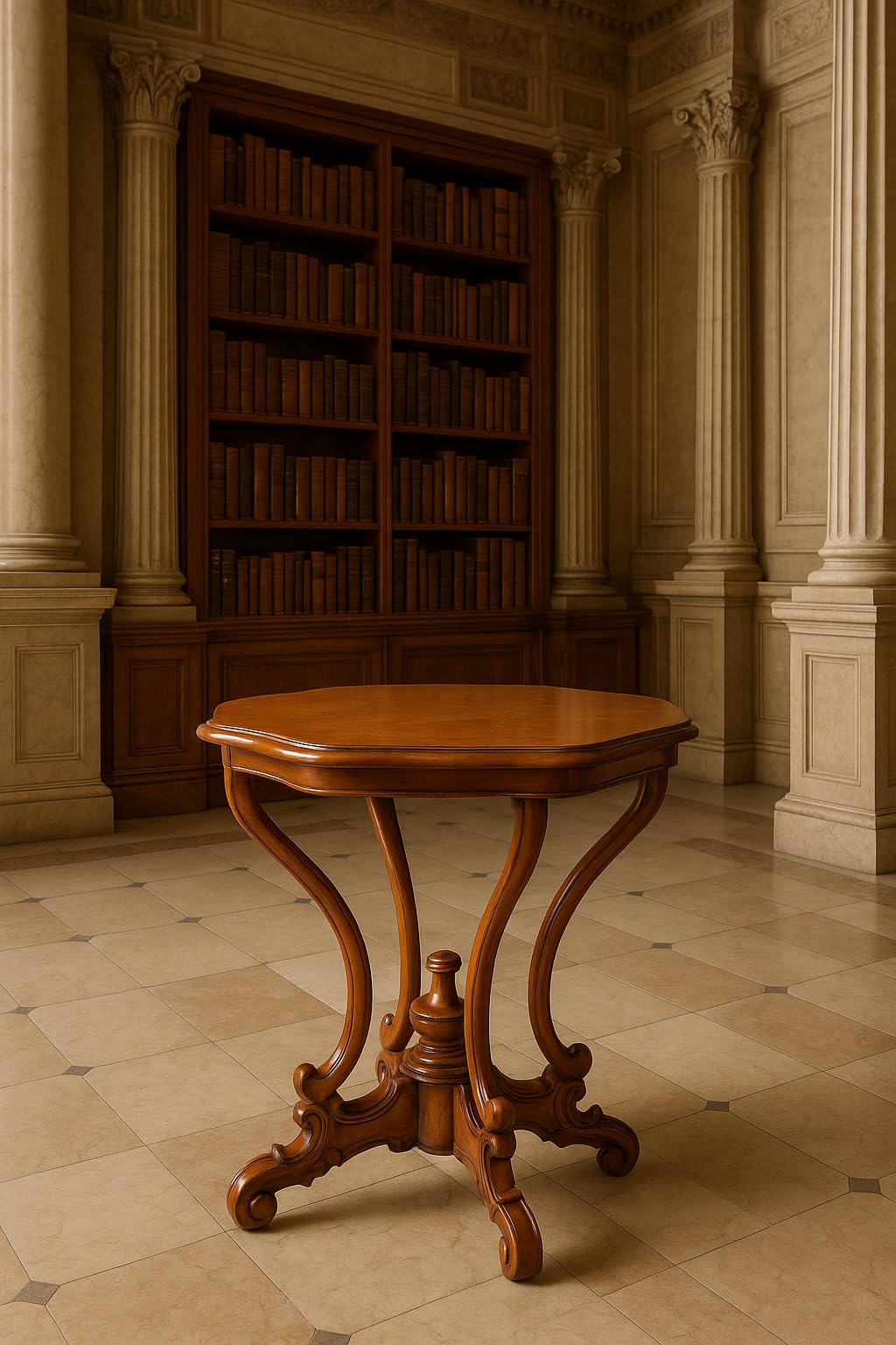 Teetisch „Chateau ROYAL“ – Antiker Beistelltisch rund aus Mahagoni (Ø 60 cm, H 73 cm), handgearbeitet mit Schnitzereien im klassischen Stil mar262 Palazzo Exklusiv