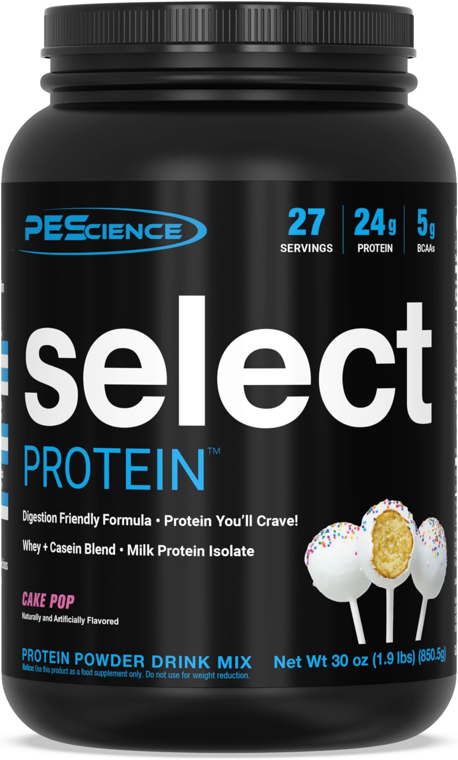 Select Protein Powder, Whey and Casein Blend, Lean Protein Powder for Women and Men, Low Calorie, Low Carb, Keto Friendly, Gluten Free, Cake Pop - 27 Servings