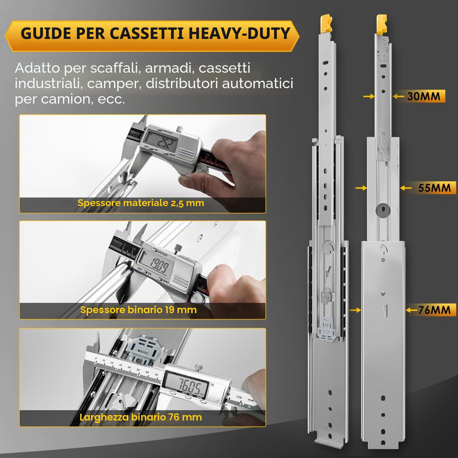 AOLISHENG 600mm guide per cassetti pesanti con serratura, capacità di carico 210kg, guide cassetto pesante estrazione totale, cursori a sfera, montaggio laterale, 1 paio