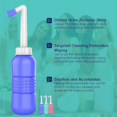 Miniatura 4 de Paquete de 2 botellas peri boca abajo para el cuidado posparto 450ML  Botella de bidé de viaje  Bidés portátiles para el nuevo bebé, recuperación