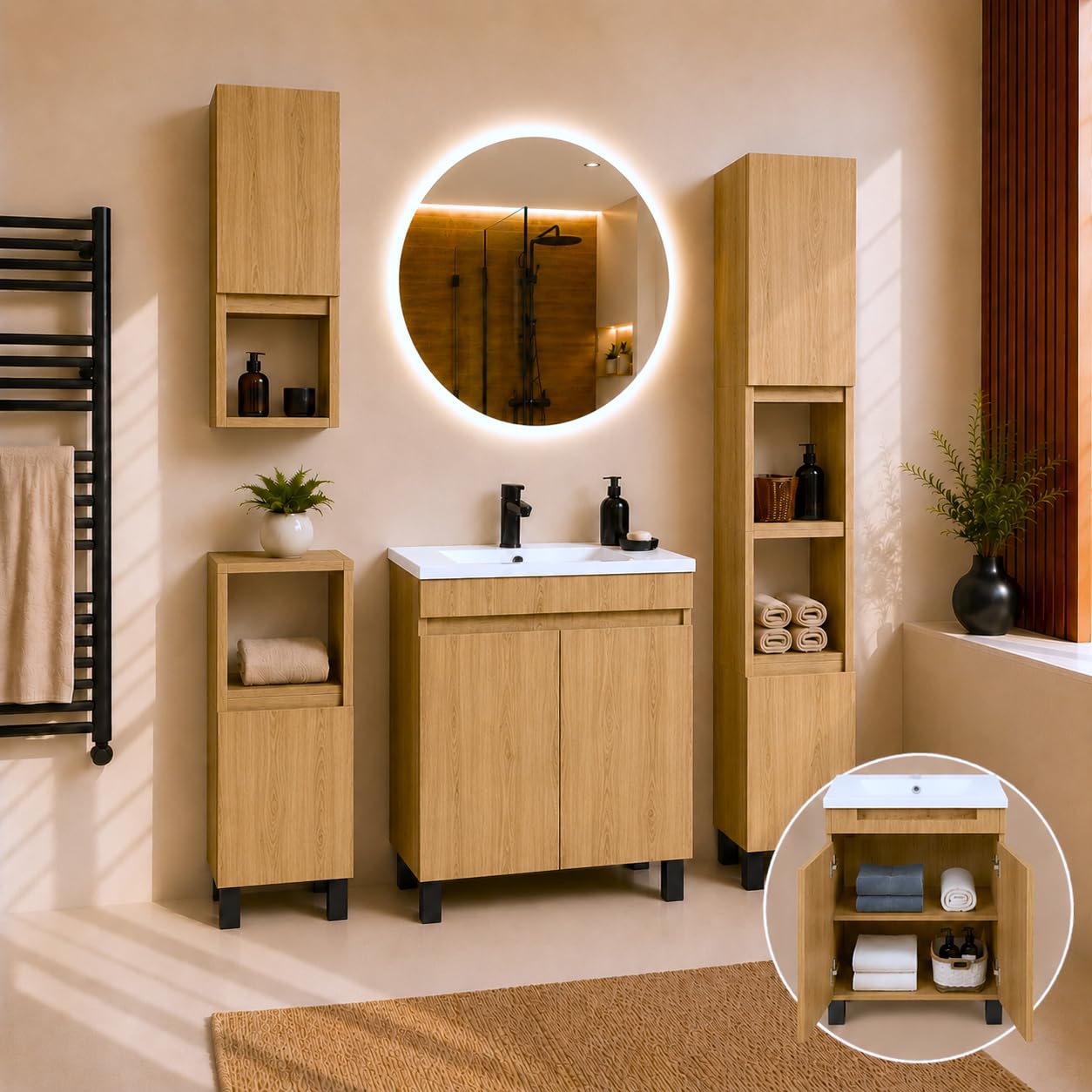 Armario para lavabo con lavabo Loft Oak mate, 60 x 40 cm