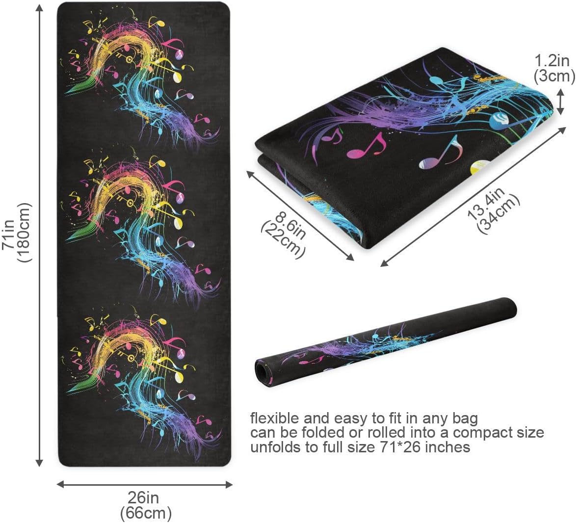 ALAZA Color Flying Musical Notes Yoga Mat Non Slip Fitness Exercise Mat, Workout Mat for Yoga, Pilates and Floor Exercises