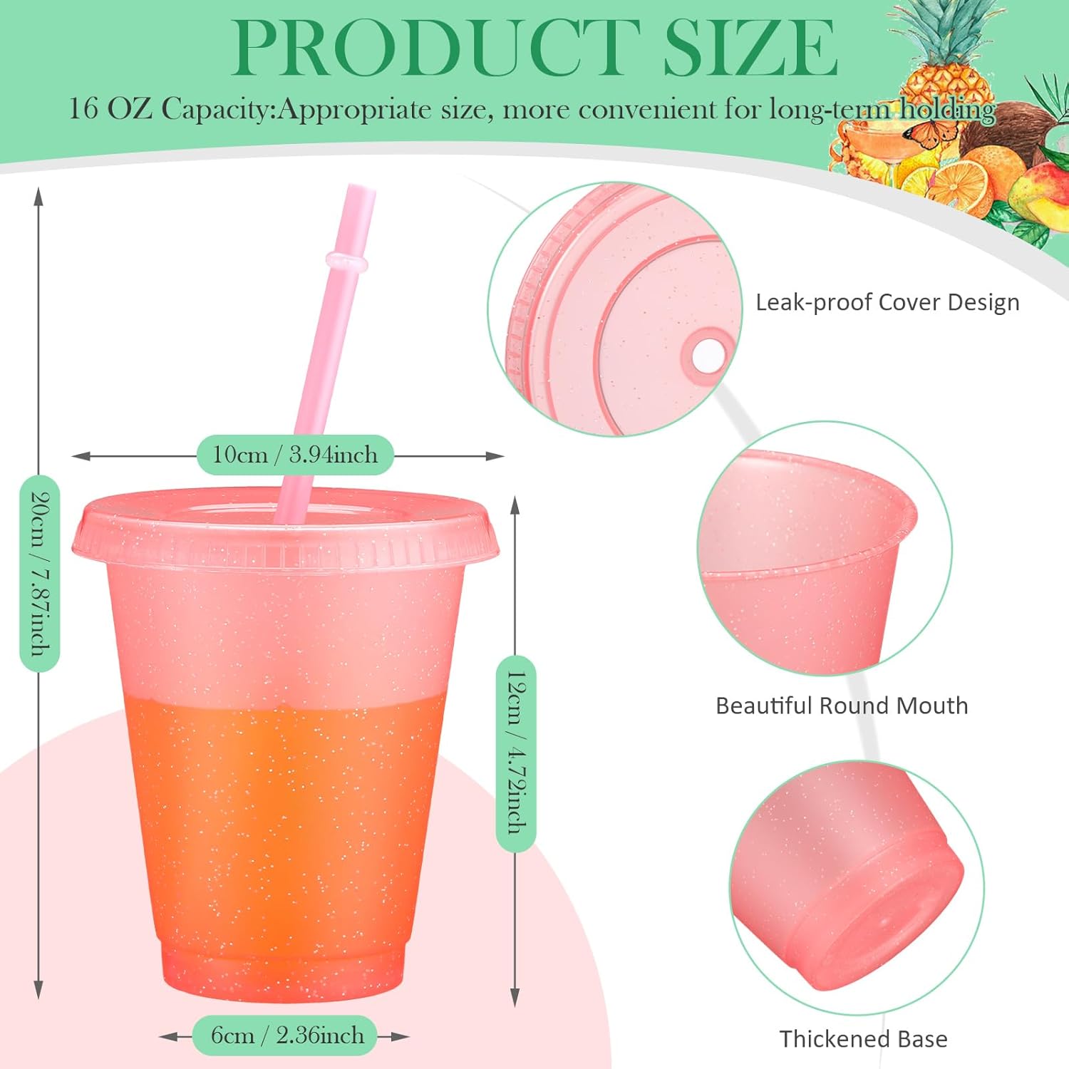 Roshtia 24 Pack Plastic Tumblers with Lid and Straw Reusable Cups Bulk Water Bottles Iced Coffee Travel Mug Cup for Birthdays Party Juices Adults Kids (16 OZ, Pink) - Image 2