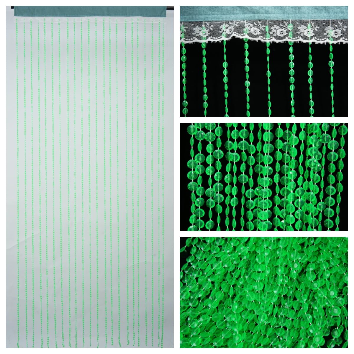 YaoYue Crystal Beaded Curtain Door Curtains Room Divider Hanging Diamond Acrylic Beads for Doorway Hippie Closet Bedroom Wall Window Backdrop Decor (35.5×79in/90×200cm, Crystal): Green 35.5"W x 79"L (Pack of 1)