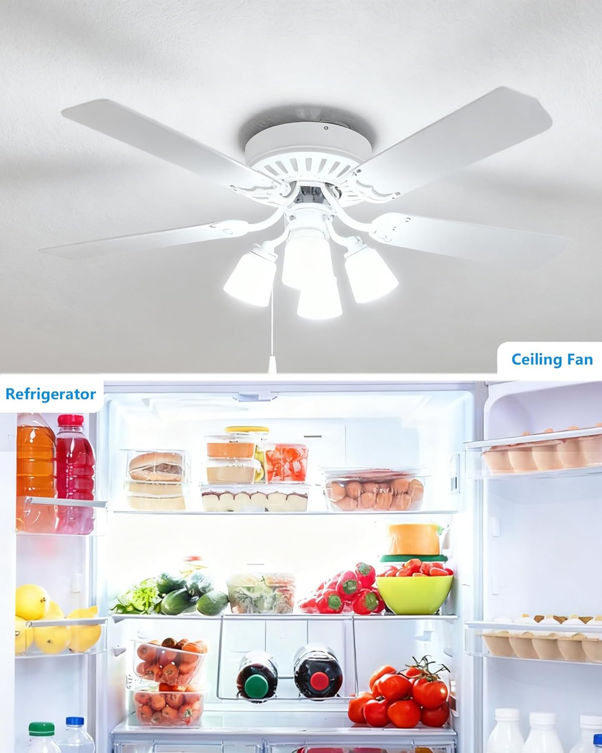 EvaStary A15 LED Ceiling Fan Light Bulbs 40W Equivalent, A15 LED Light Bulb 5000K Daylight White, E26 Small Light Bulb for Refrigerator, Ceiling Fan, Appliance Bulb, Bedroom, Non-Dimmable, 4 Pack