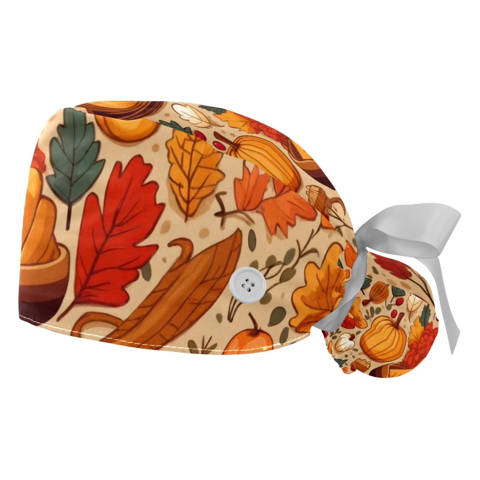 2Pcs Thanksgiving Food Scrub Caps Button Sweatband Adjustable Working Cap Surgical Cap Nurse Hats Women Men Multicoloured
