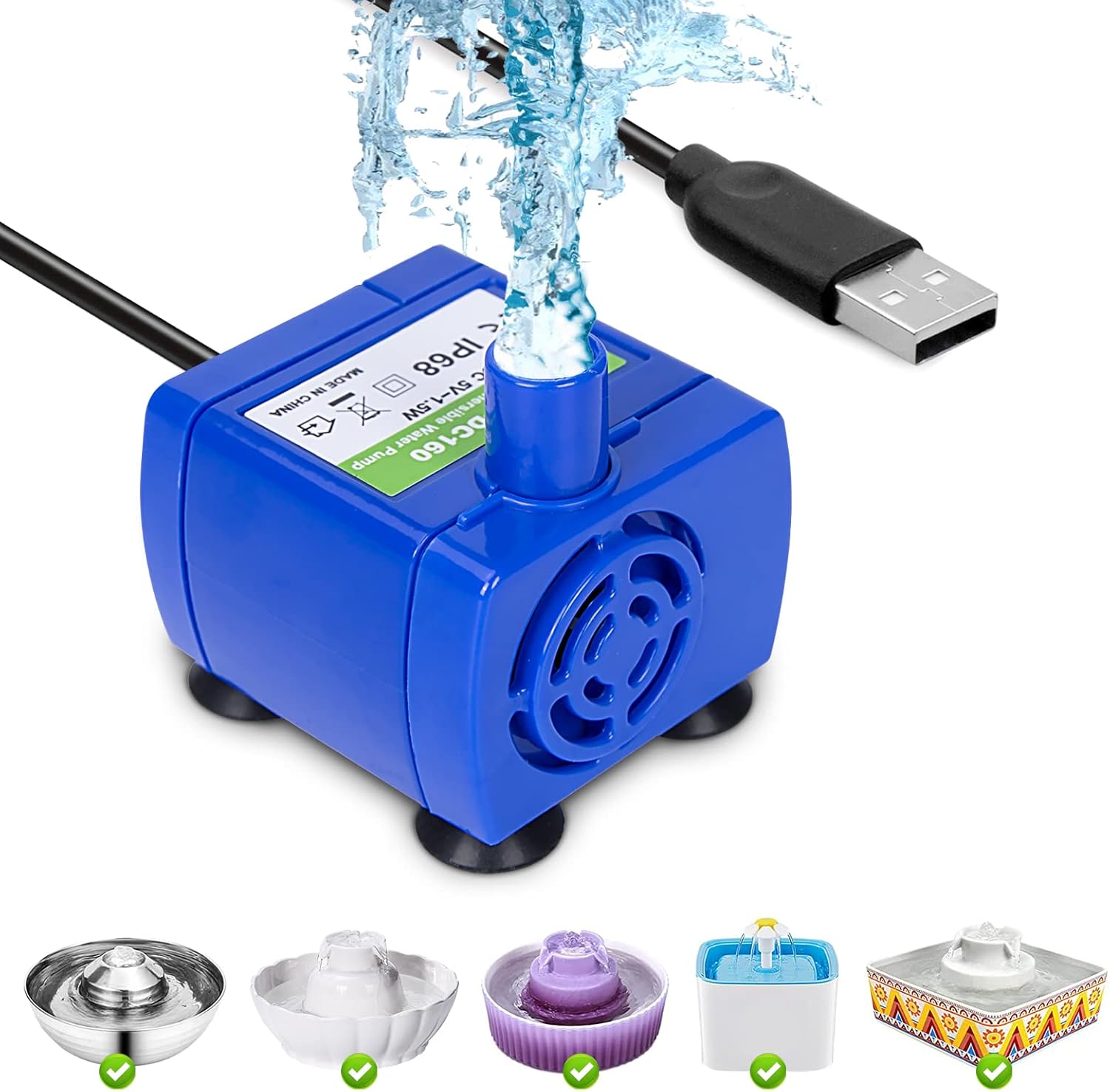 GISOFIK Cat Water Fountain Pump, Pet Water Fountain Pump