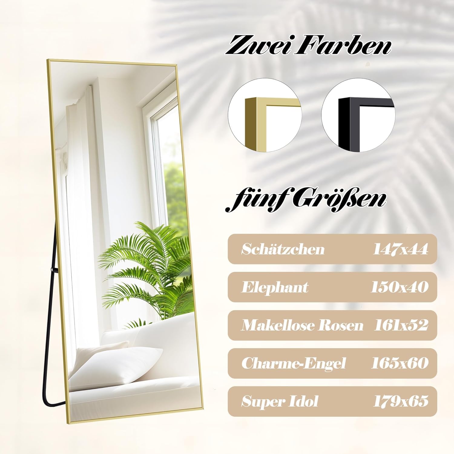 Specchio da Terra, 161 x 52 cm Specchio Rettangolare con Cornice in Alluminio Oro per Bagno, Camera da Letto, Ingresso e Corridoio