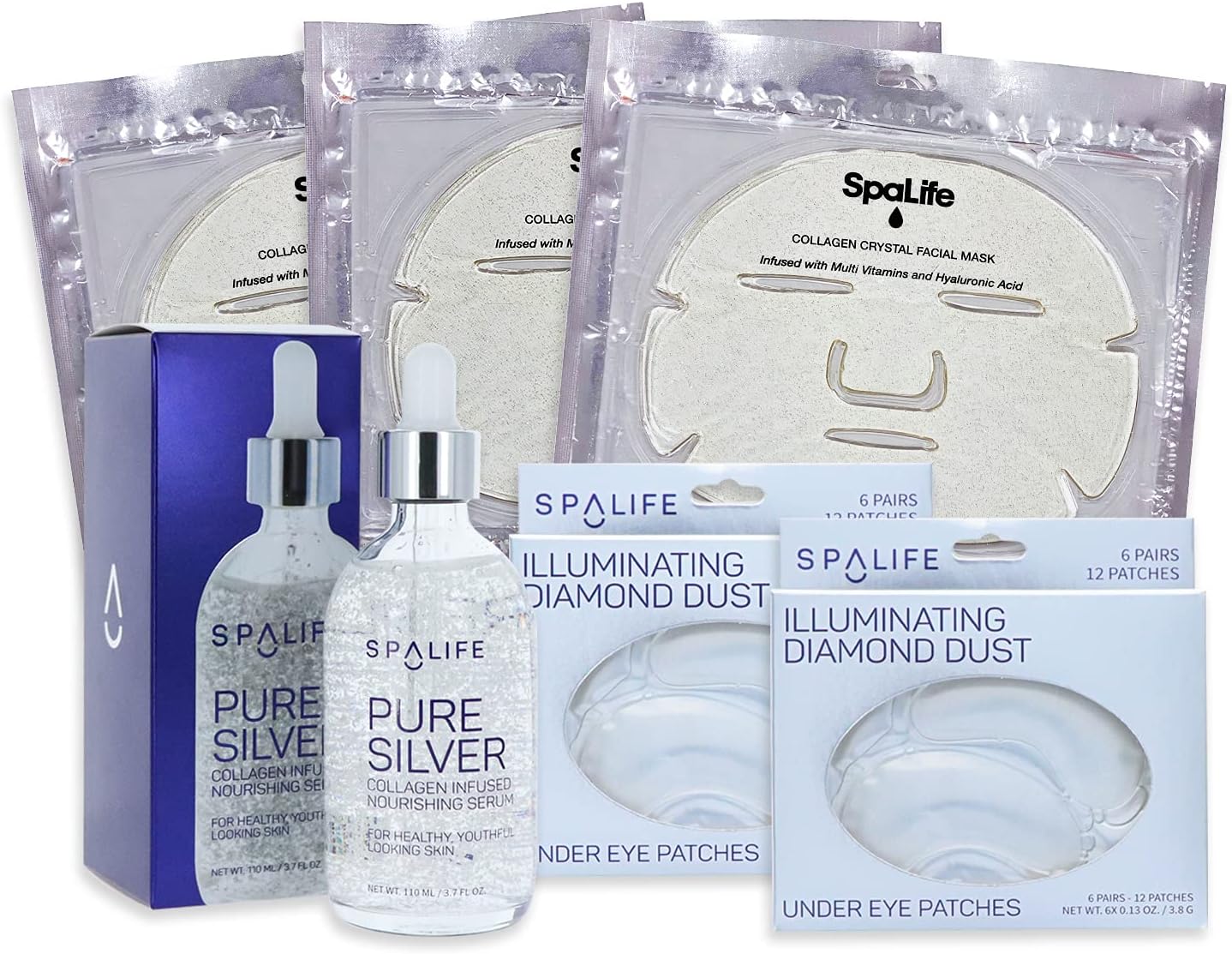 SpaLife Diamond Skin Care 6 Pack Set with Facial Mask, Serum, and Eye Mask