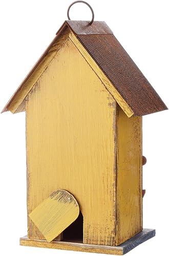 Miniatura 101 de Glitzhome Casas para pájaros para exteriores, casa de pájaros de madera maciza envejecida de gran tamaño de 15 pulgadas de largo con flores 3D