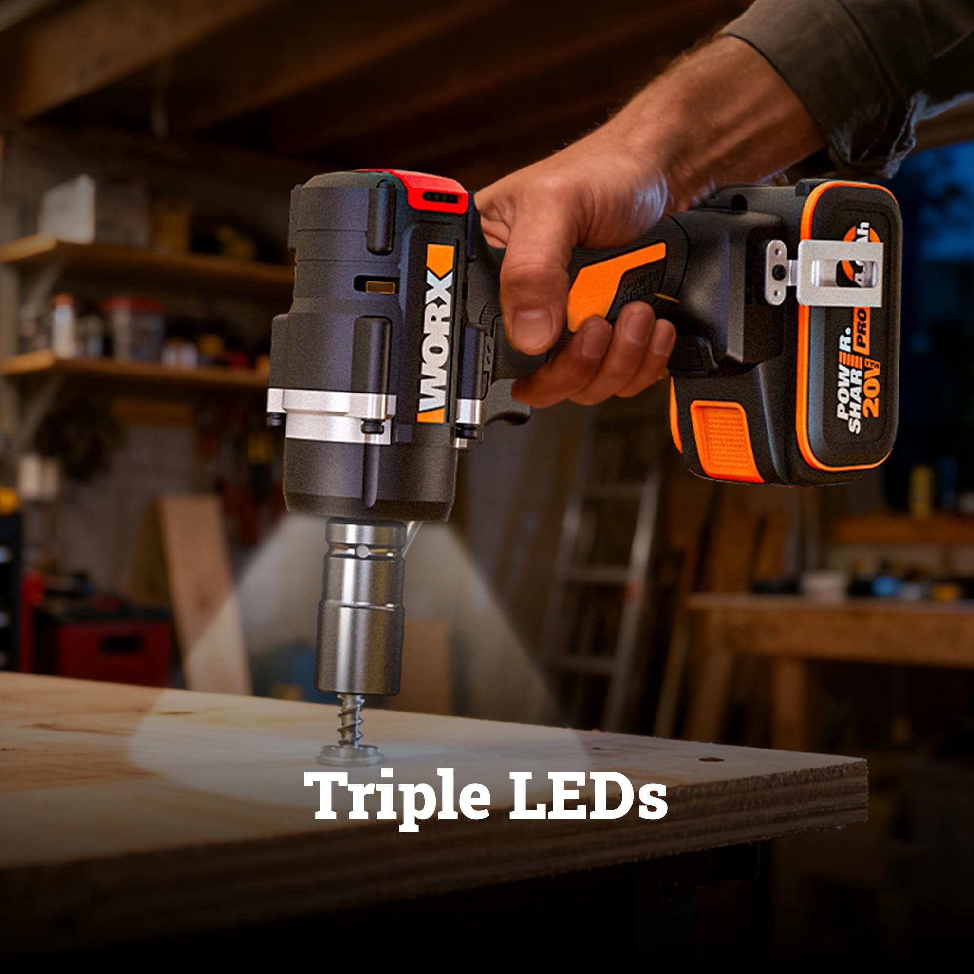 WORX 20 V WX273.9, coppia max 800 Nm, motore brushless, velocità variabile, serraggio e allentamento, illuminazione a led, design compatto, fornito con 4 prese, senza batteria o caricabatterie