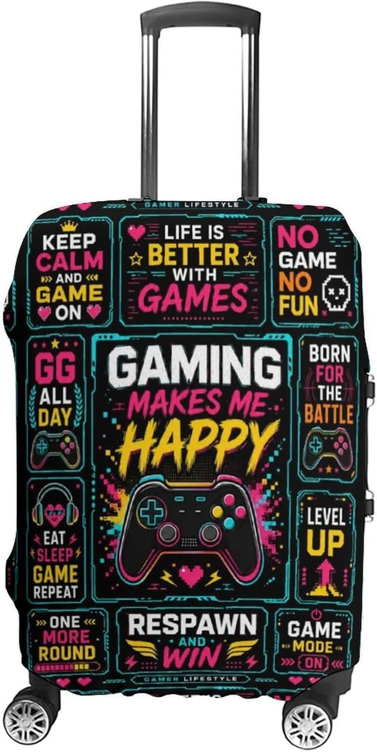 Gaming Makes Me Happy Gamer Lifestyle Print Luggage Cover for Suitcase,Travel Case Protector for 19-32 in Luggage With Handle And Wheel Access;Travel Accessory For Trips,S-XL